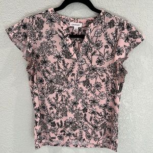 Pink and Black Calvin Klein Women's V-neck top size S